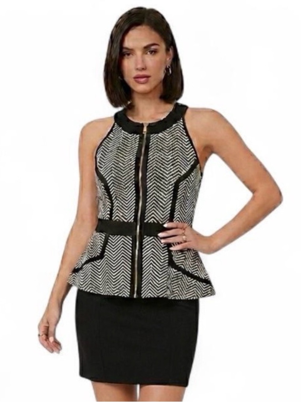 NWOT River Island Chevron Peplum Zippered Top